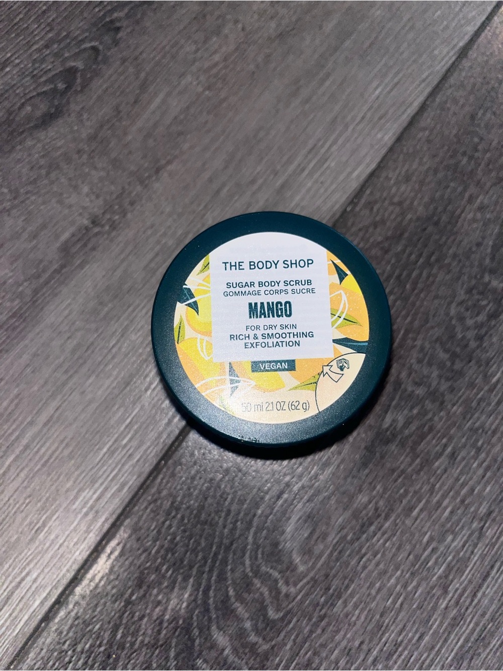 The Body Shop Mango Sugar Body Scrub - Teal Lid with Yellow Label